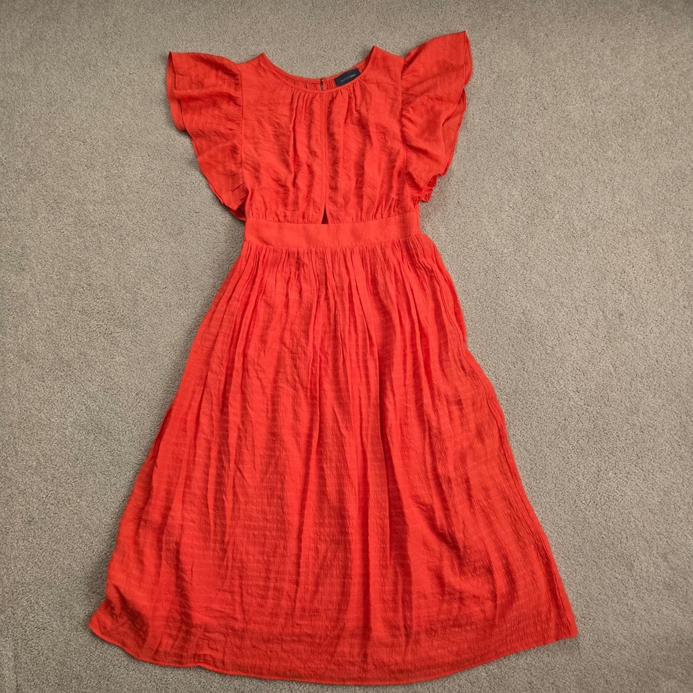 Hudson Gray Scarlet Red Flutter Sleeve Cutout Midi Dress Smocked Back Medium